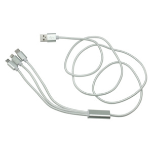 EC736, Cable con entrada USB y diferentes adaptadores: Iphone, tipo C y Android. Viene dentro de una bolsa plásticas con cierre ziploc.